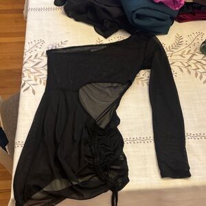 12th Tribe Black Sheer One-Shoulder Swim Coverup